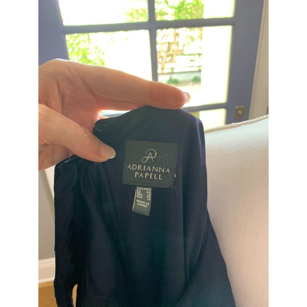 Adrianna Papell Pleated Crepe Dress Navy 12 - Picture 7 of 7